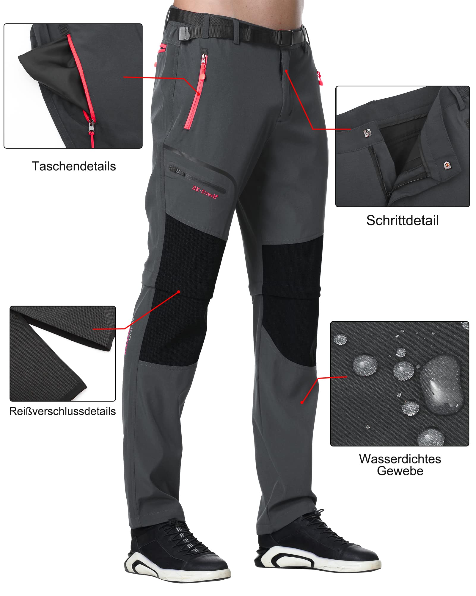 Pantalones Trekking Hombre Montaña Pantalones Convertible Cortos,Impermeable Secado RáPido Transpirable Anti-ArañAzos Trabajo Pantalones Senderismo
