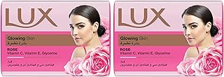 صابون بشرة متوهجة بالورد من لوكس، للبشرة المعطرة والمتوهجة بفيتامين سي وإي وجليسرين، 165 جم، عبوة من قطعتين