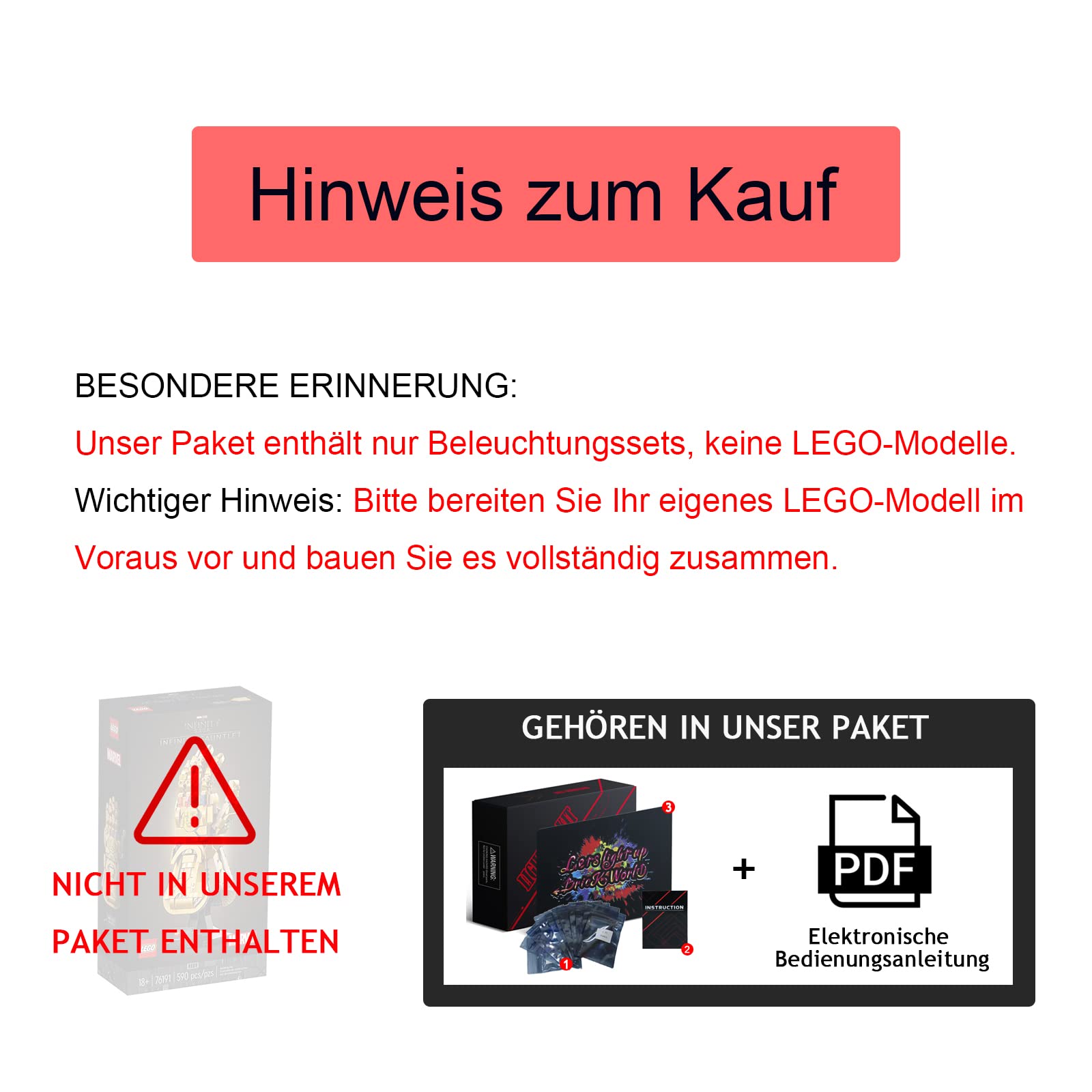 LED-Licht Kit Kompatibel mit Lego 76191 Marvel Super Heroes Infinity Handschuh (Kein Modell), BrickBling Dekorations Led Beleuchtungsset für Thanos Handschuh Kreatives Spielzeuglicht