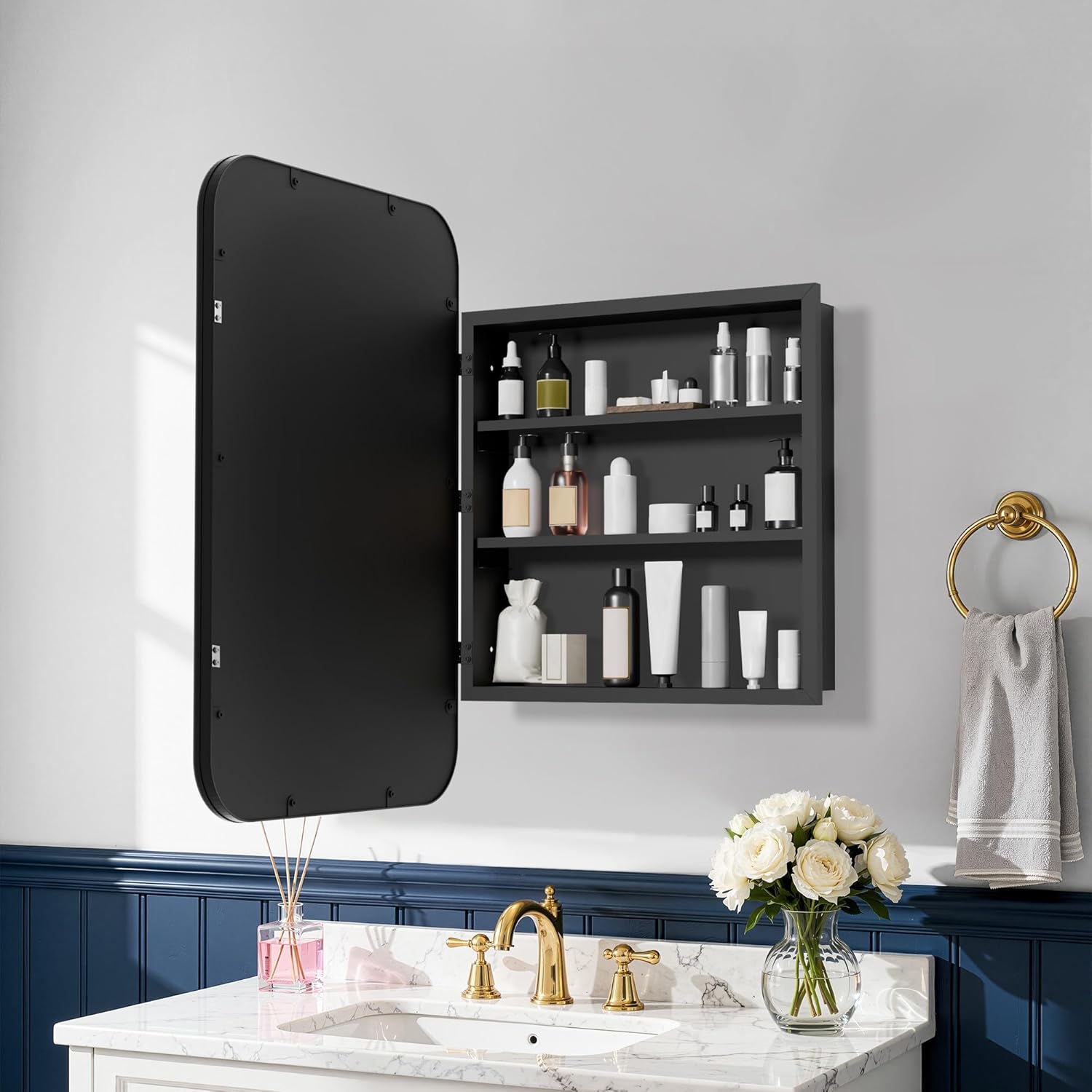 Casaphoria 30" H x 20" W Bathroom Medicine Cabinet with Mirror, Metal Frame Wall Medicine Cabinets Mirrors, Wall Mirror Cabinet, Black