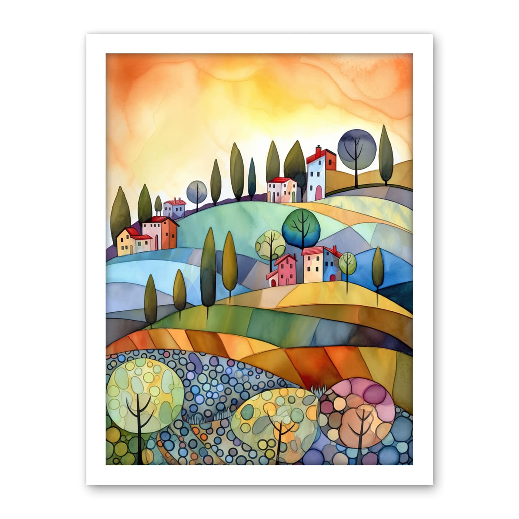 Artery8 Italian Countryside Midsummer Landscape Folk Art Artwork Framed Wall Art Print 18X24 Inch