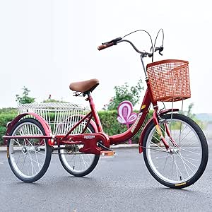 Tricycle Adulte Acier Motodak 20 Pouces, Bleu Gomier, 5 Vitesses, Panier Arrière
