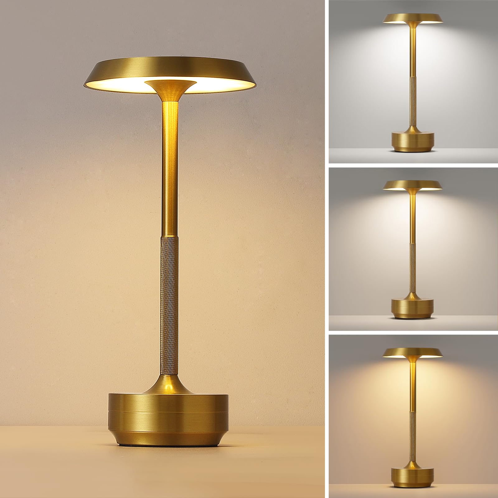 1 Pack Cordless Rechargeable LED Table Lamp, Portable Desk Lamp，Gold