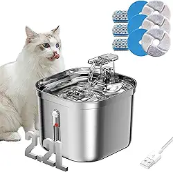 Fonte de Água para Gatos 2,2L, Fonte de Água de Aço Inoxidável para Pets Dentro de Casa, 9 Filtros e Bomba Ultra-Silenciosa, Dispensador Automático de Água, Fonte de Água para Múltiplos Pets