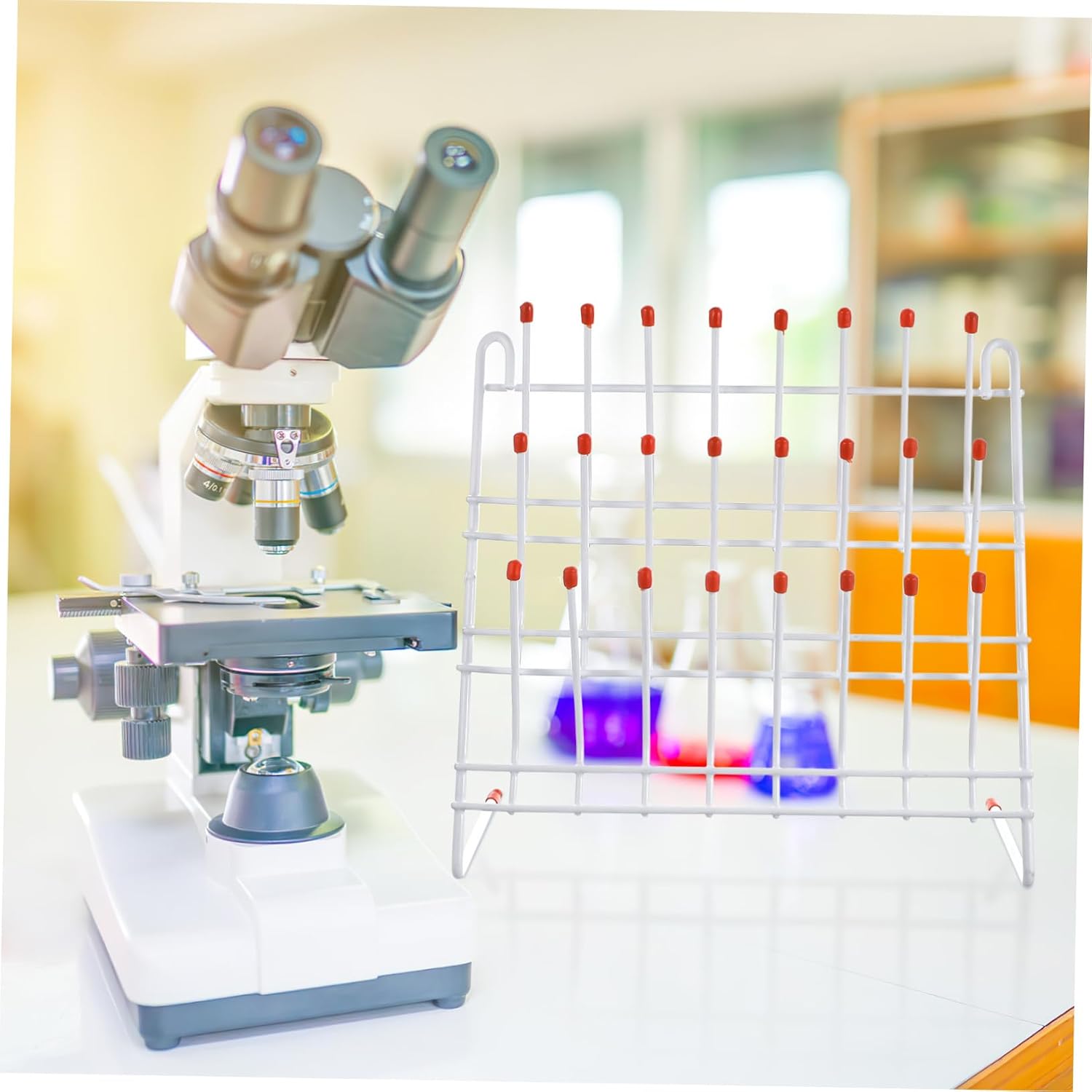 Laboratory Draining Drying Rack 24-Position Test Tube Holder Plastic-Coated Steel for Scientific Use and Laboratory Applications
