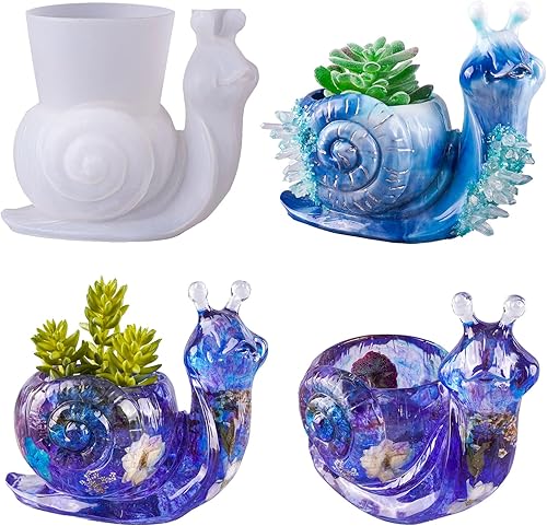 LET'S RESIN Moldes de silicona de caracol para resina epoxi, moldes de resina para florero grande 3D para cemento de concreto, lindo molde de resina