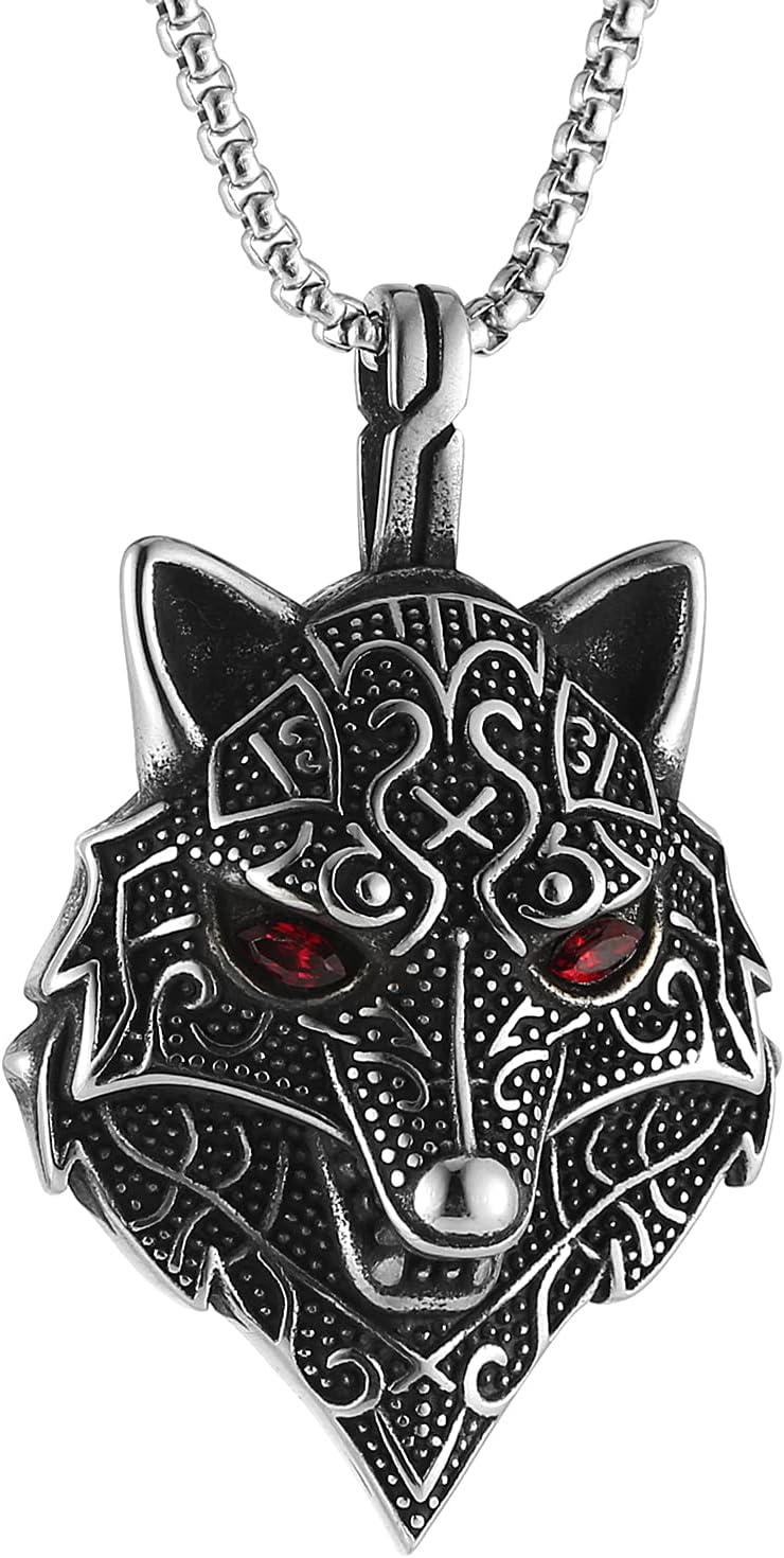 STWTR Viking Wolf Head Necklace-Norse Fenrir Nordic Scandinavian Amulet Pendant Necklace