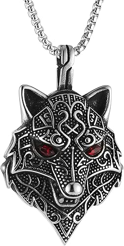 STWTR Collar de cabeza de lobo vikingo, collar con colgante de amuleto escandinavo nórdico Fenrir nórdico