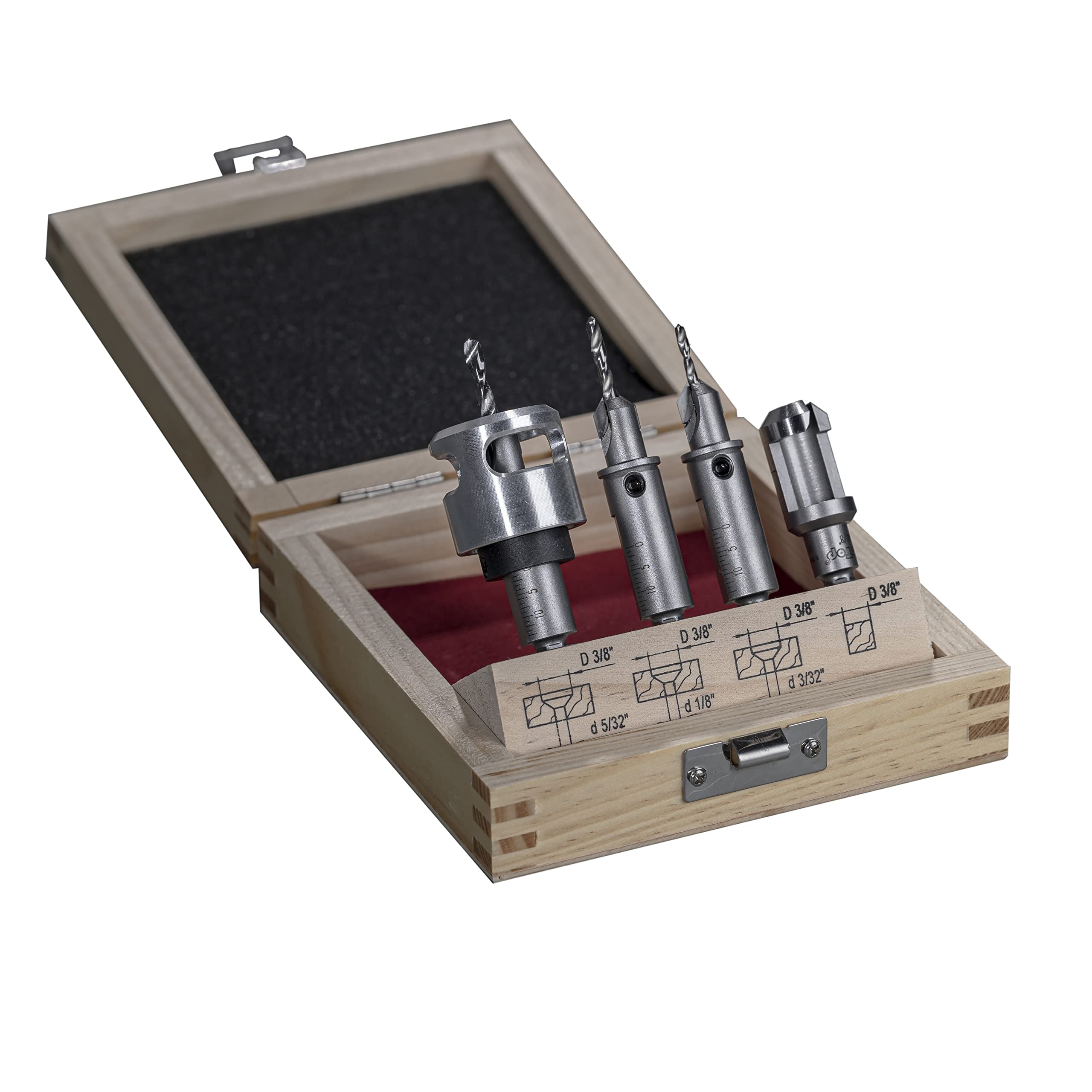 Betop Industrial Tools - Juego de 4 brocas avellanadoras con punta de carburo de 82 grados con tope de profundidad de perforación