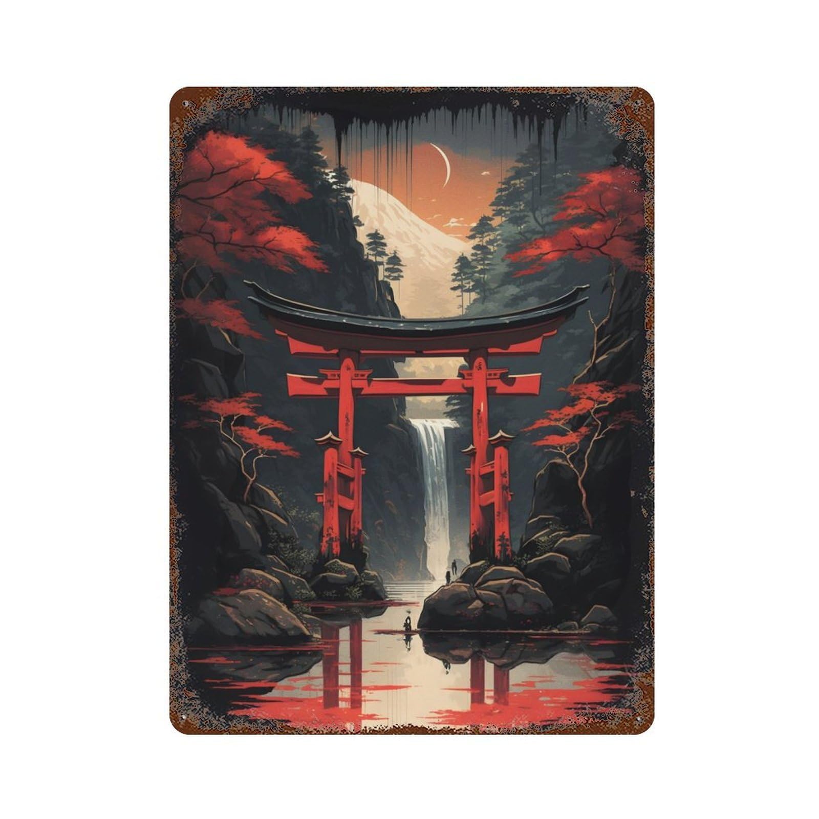 Rusty Metal Tin Sign Torii Gate 3 15.7"x11.8", Classic Wall Plaque for Cafe, Home Bar And Lounge Decor