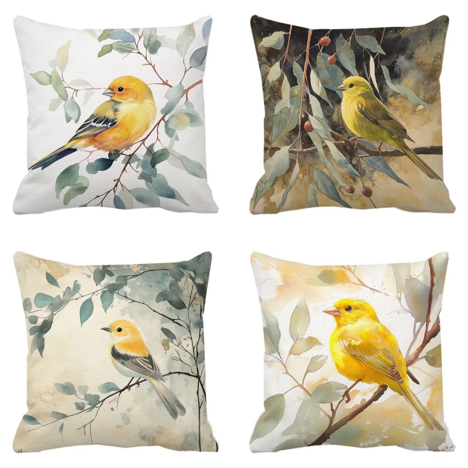Cojines Sofa Fundas Cojines 40x40cm SúPer Suave Cojin Amarillo Pájaro Juego de 4, Fundas Almohada Impermeable Exterior, Interior Y Exterior Cojin Decorativos, Para JardíN SalóN Regalos NavideñOs P-307