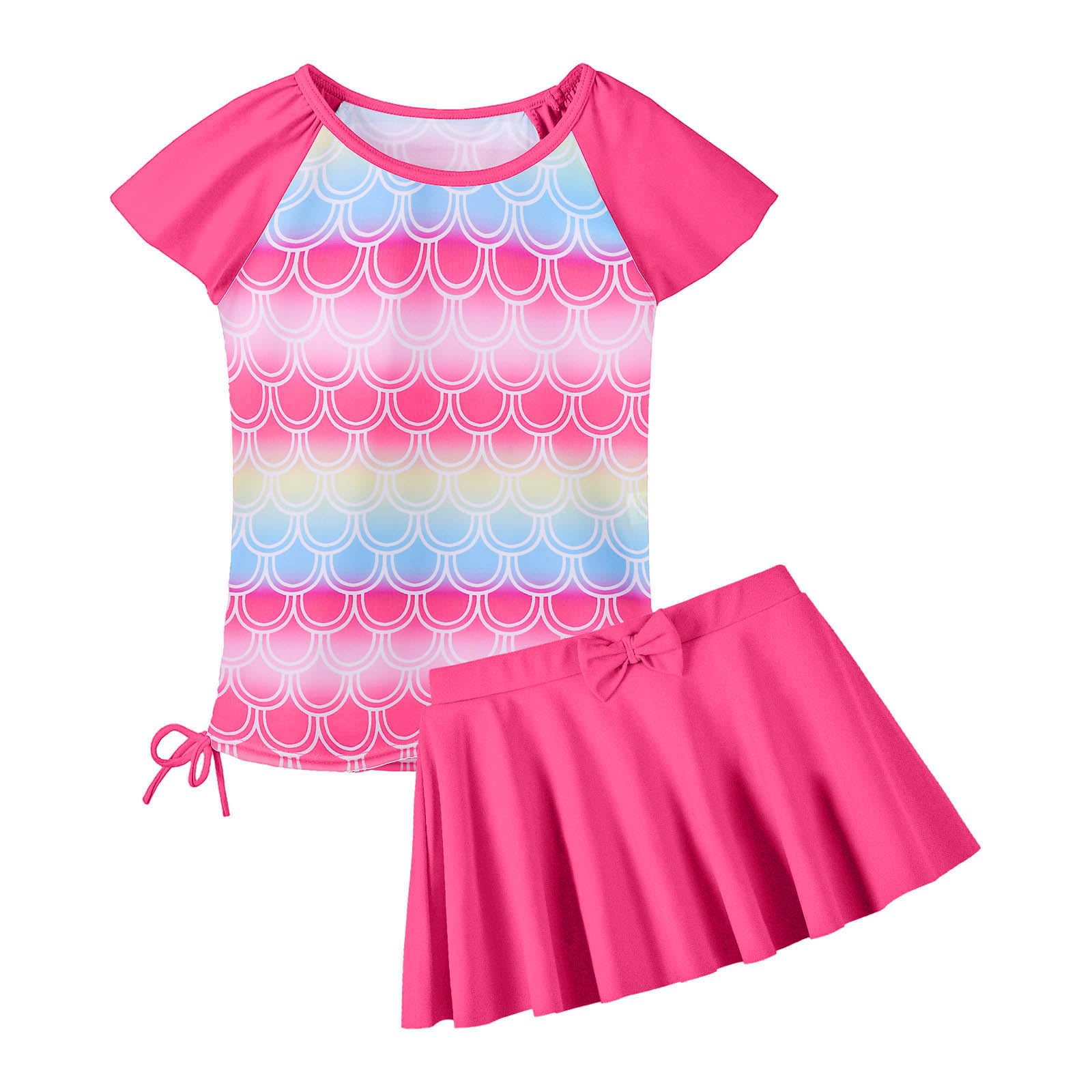 Girls Rash Guard 2 Pieces Bathing Suit UPF50+ Swimsuit with Swimming Skirt Swimwear 2-14Y