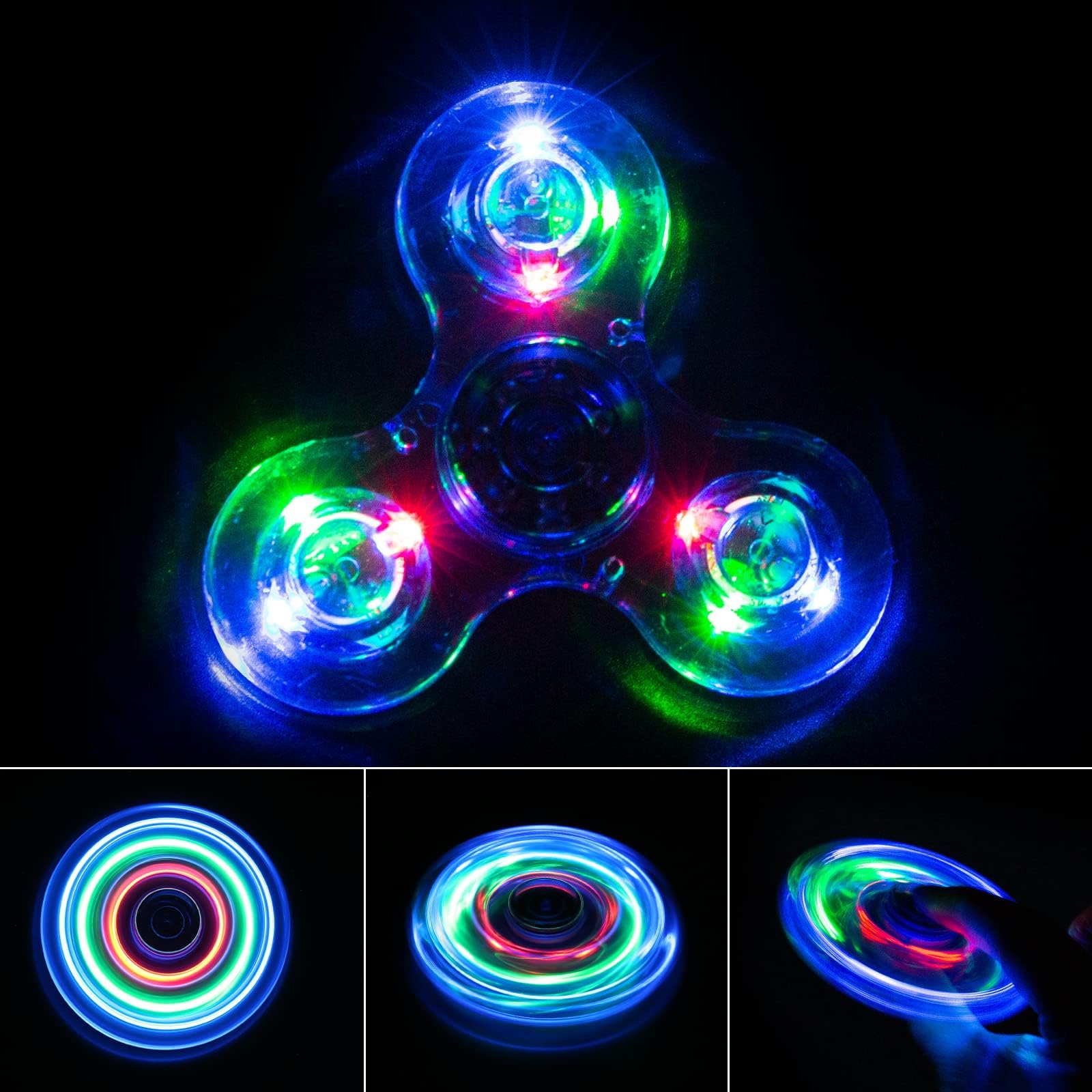 IREENUO Crystal Led Light Fidget Spinner Toy Hand Tri Spinner Single Finger Fast Bearings Anxiety Relief EDC Toys for Children and Adults (Crystal-blue)