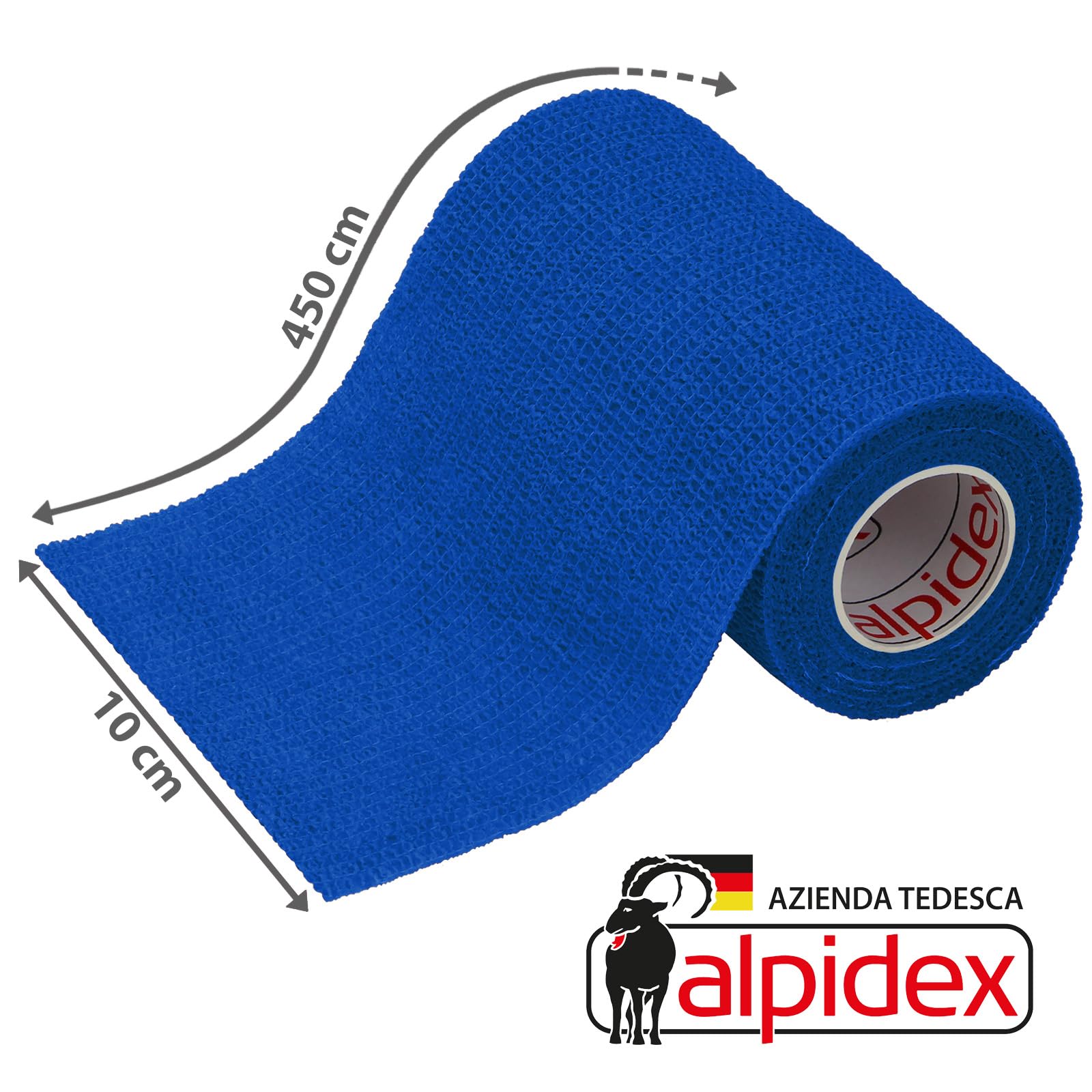 ALPIDEX 12 Rotoli Benda Adesiva 10 cm x 4,5 m Molti Colori Bendaggio Coesivo Fasciatura Personi Animali Garza Elastica Autoadesivo Cavalli Cani Umani, Colore:blu