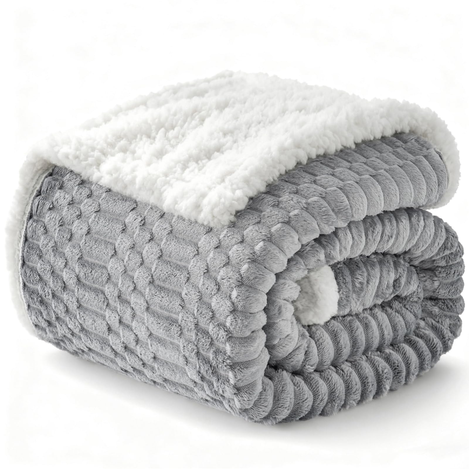 Gracelife G01 - Light Grey Sherpa Throw Blanket For Couch Flannel Cozy Soft Thick Warm Double Blanket For Bed Fleece Home Decor Gifts Z01 Light Grey 200 * 230Cm