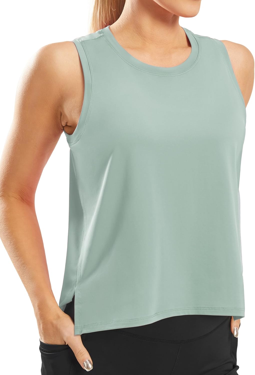 JOYSPELS Ice Silk Crop Workout Tank Tops for Women Cool-Dry Sleeveless Loose Fit Yoga Shirts