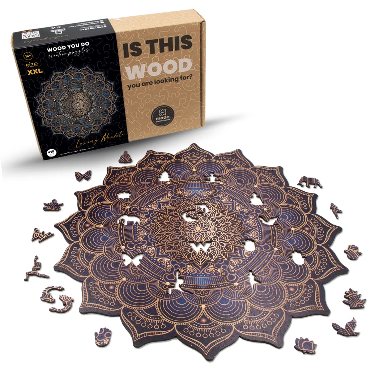 Holzpuzzle Mandala Holzpuzzle Für Erwachsene Wooden Puzzle Holzpuzzles Perfekt Geschenkidee für Erwachsene 418 Teile, 37x37cm (Luxury Mandala, A2, XXL)