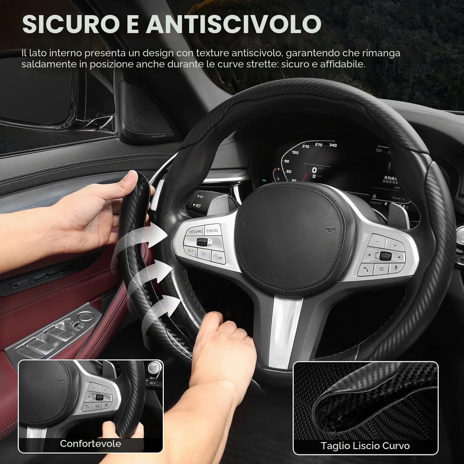 EINESIN 3x Coprivolante in Fibra di Carbonio Antiscivolo, Design Segmentato a Farfalla, Universale per il 99% delle Auto, Protezione e Rivestimento