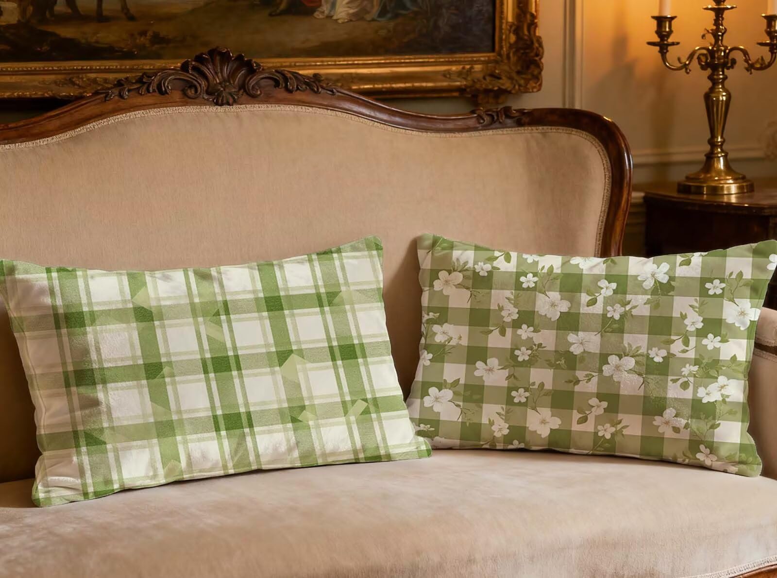 Housse de coussin 40x70cm lot de 2 velours vert sauge O-184P