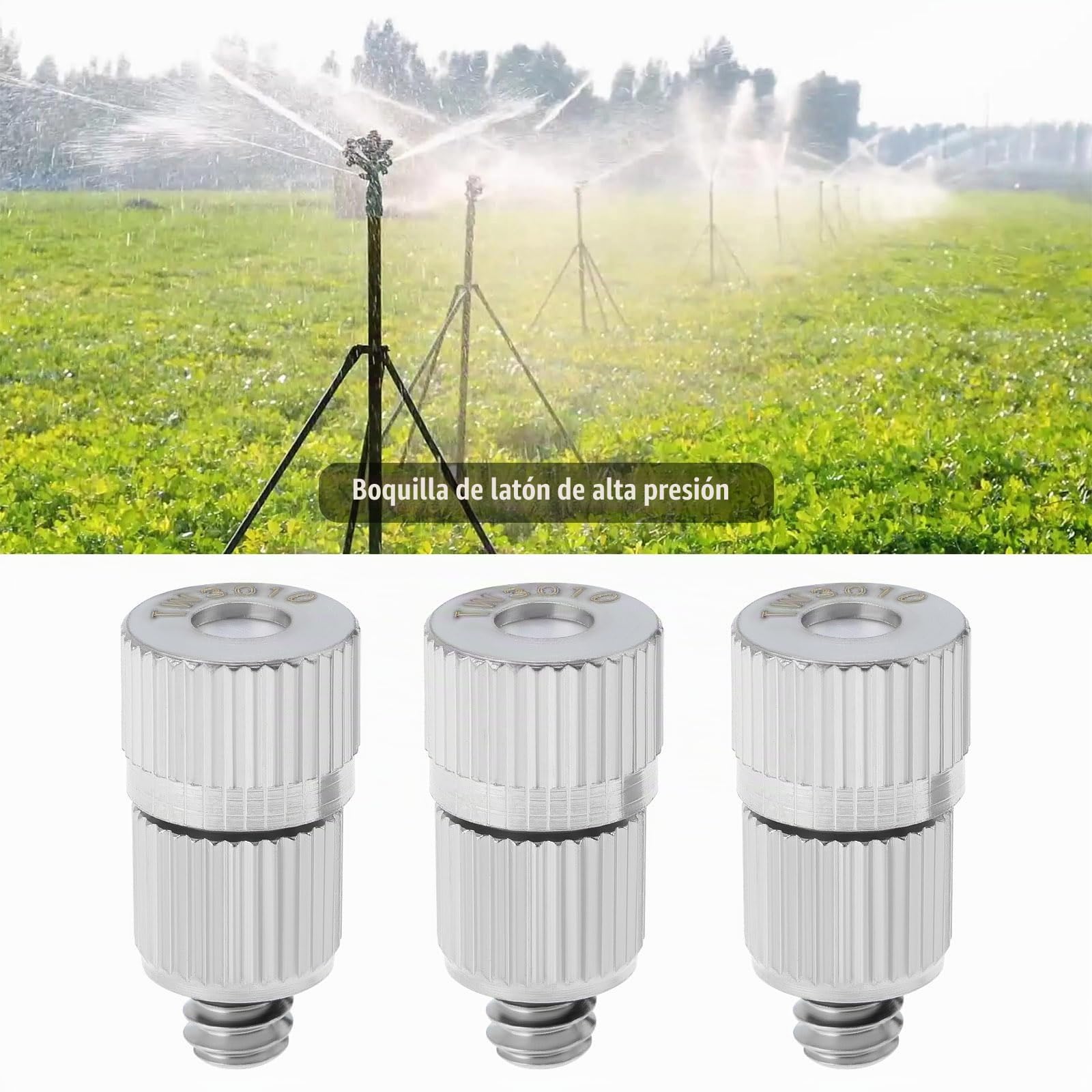 SG Store 30 boquillas de niebla de alta presión con orificio de 0,3 mm para aspersores de invernadero, plantas de riego de 18,5 x 9,5 mm, color plateado