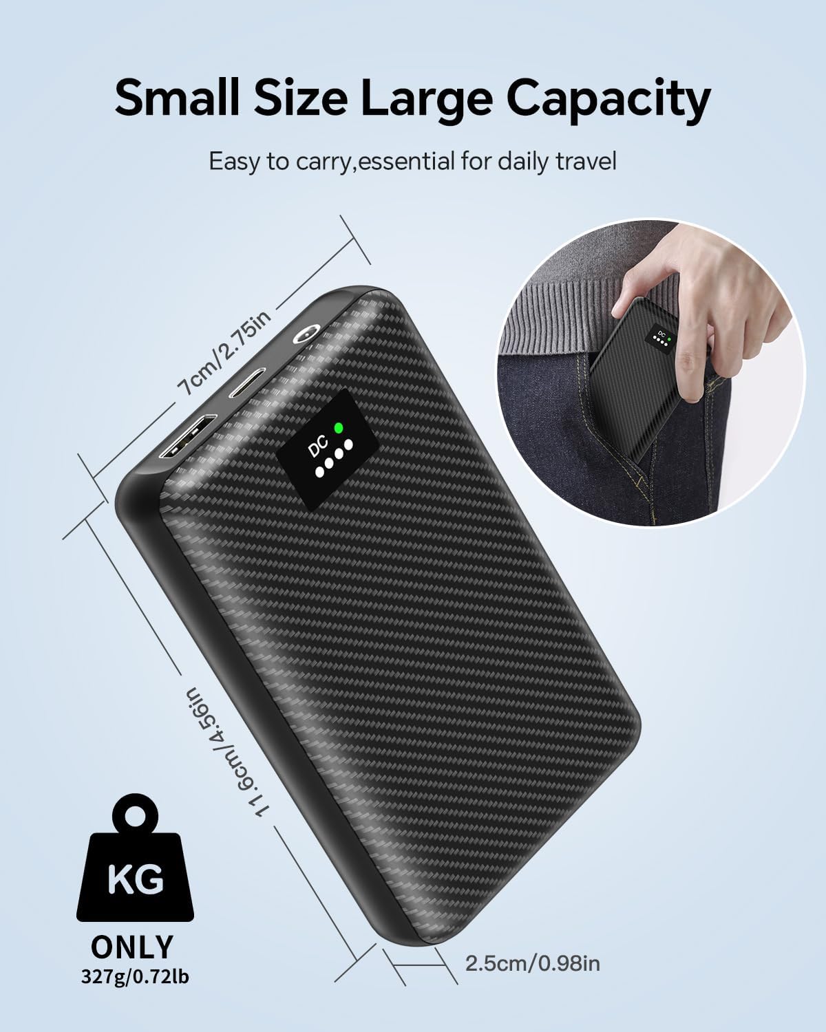 7.4V Heated Vest Battery Pack, 30000mAh Portable Charger with DC and USB Output Ports for Heated Jacket