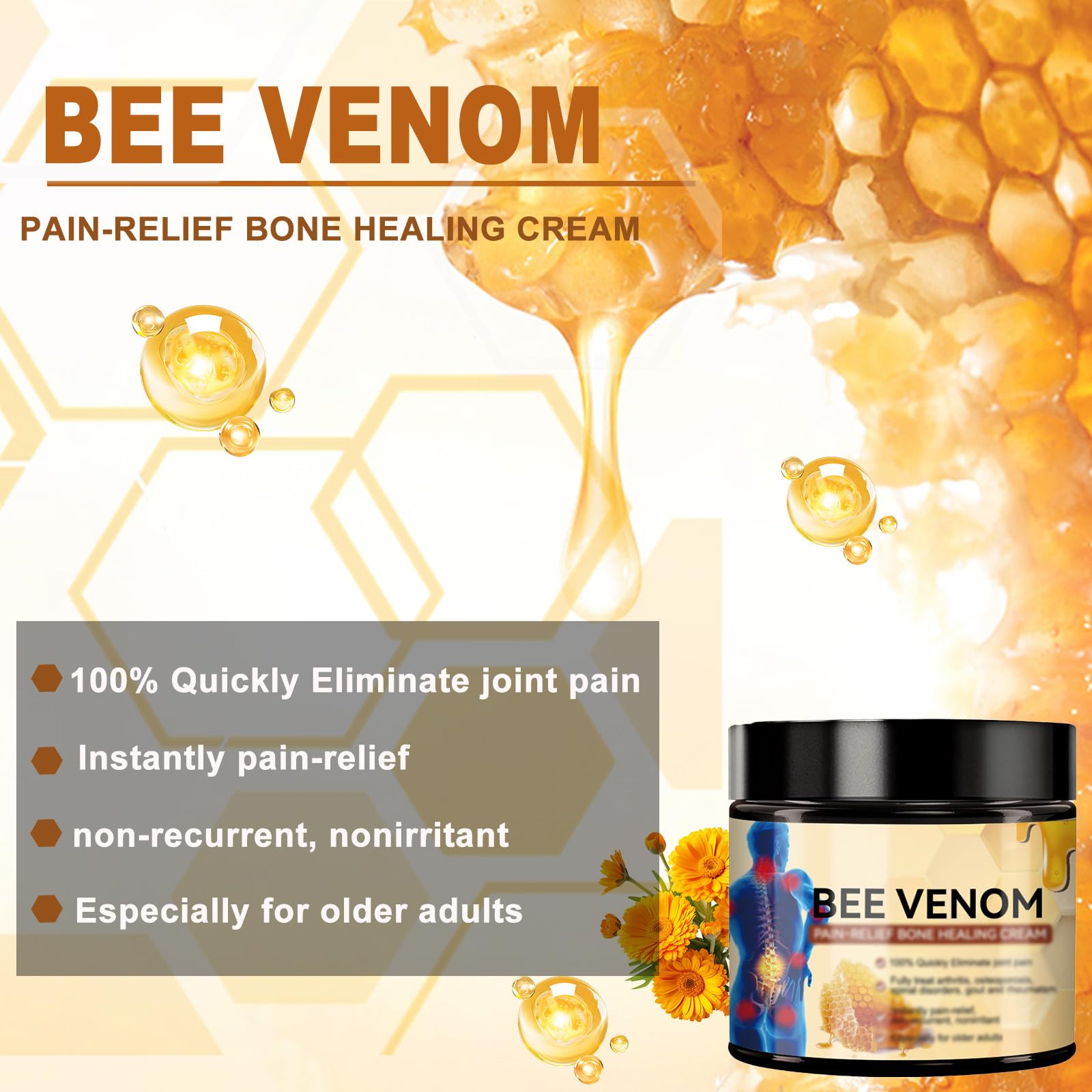 Crema al Veleno D'api, 2 Pcs Crema per Terapia Articolare e Ossea Al Veleno D'api, CremaViso VelenoD'api, Lenisce le Articolazioni