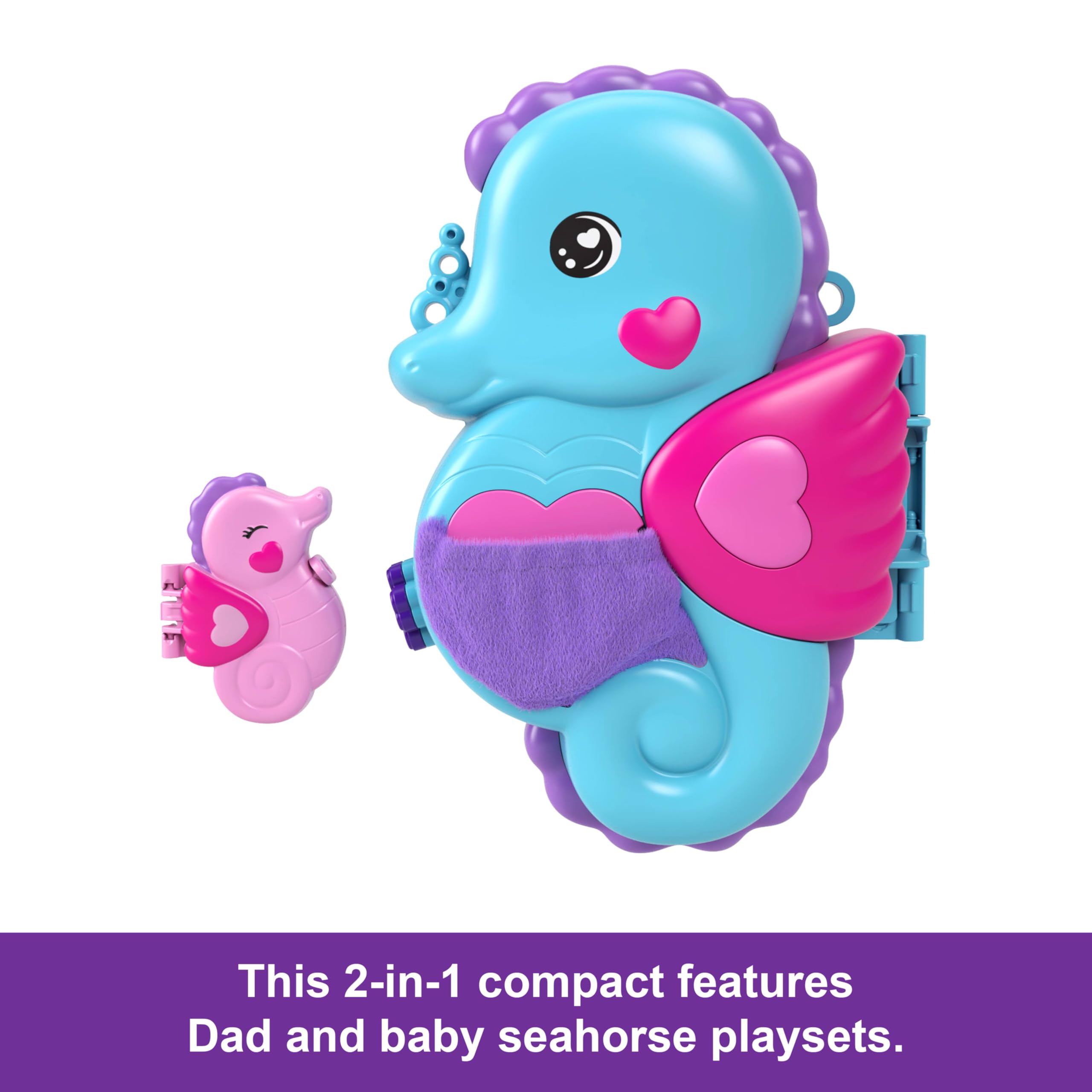 Polly Pocket Dolls & Playset with Pets & 13 Accessories, 2-in-1 Daddy & Me Seahorse Wearable Purse & Animal Toy, Starring Shani, HWP03 - Image 4