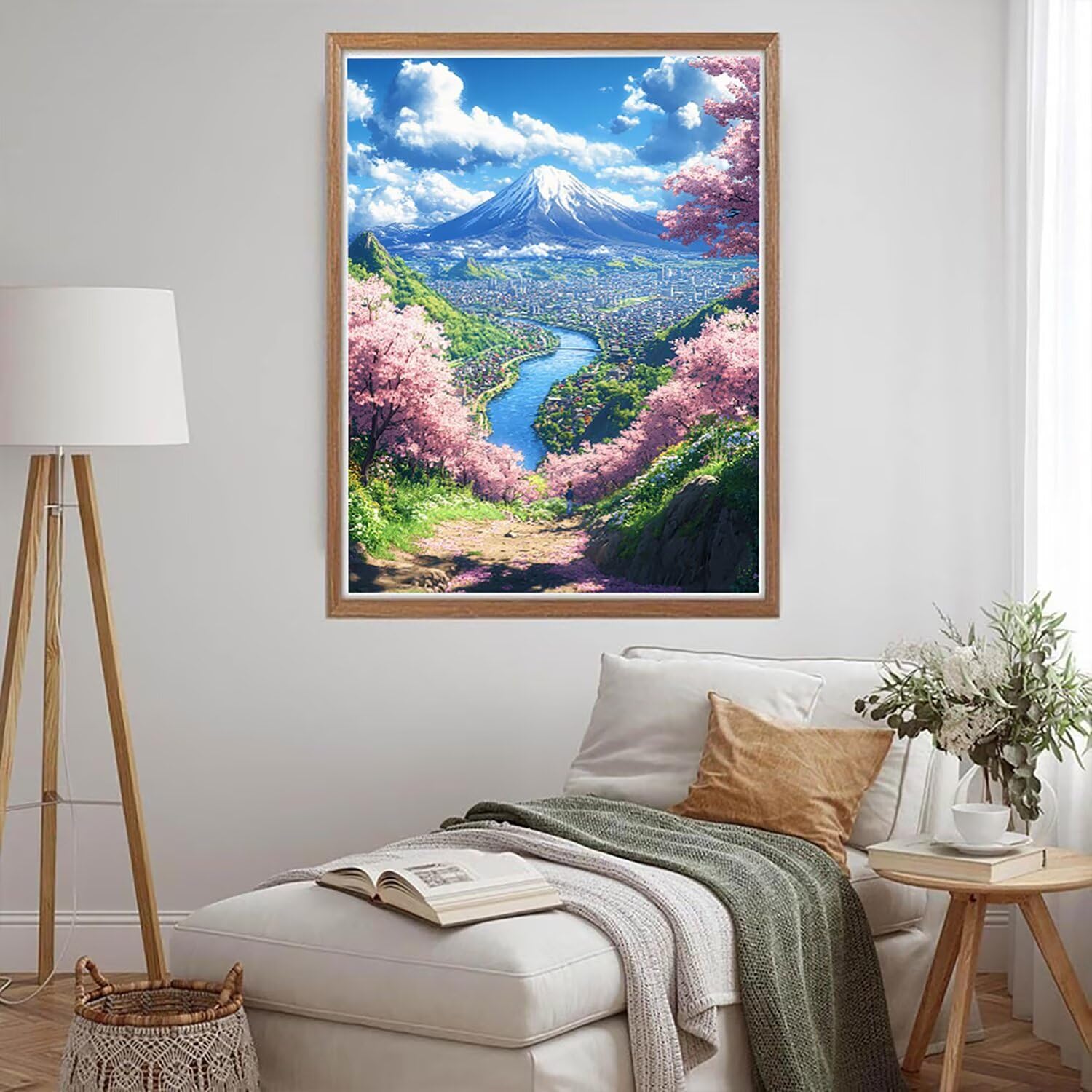 Diament Malarstwo Góra Fuji Diamentowy Haft Pełny Zestaw, 5D DIY Kwadratowy Diament Malarstwo Dorośli Miasto 60x80cm Rhinestone Ścieg krzyżykowy Płótno Malarstwo dla początkujących Łatwe do wykonania