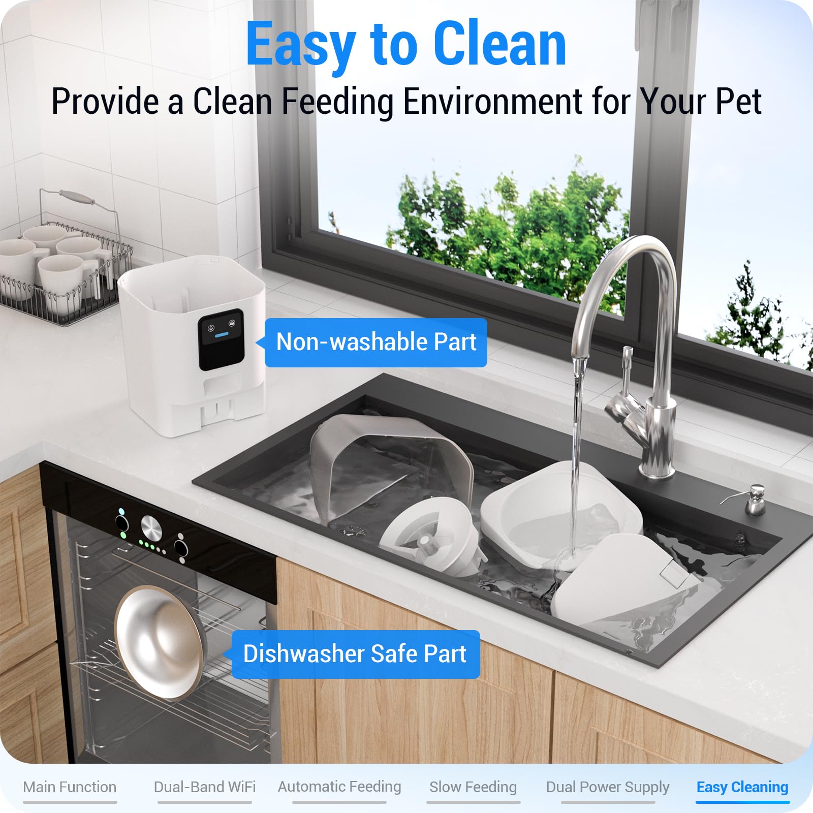 Automatic Cat Feeder with Slow Feed: 5G WiFi Automatic Dog Feeder with Smart APP Control, Auto Cat Food Dispenser with Alexa for Multiple Pets, Detachable for Easy Cleaning - 29 Cup（7L）