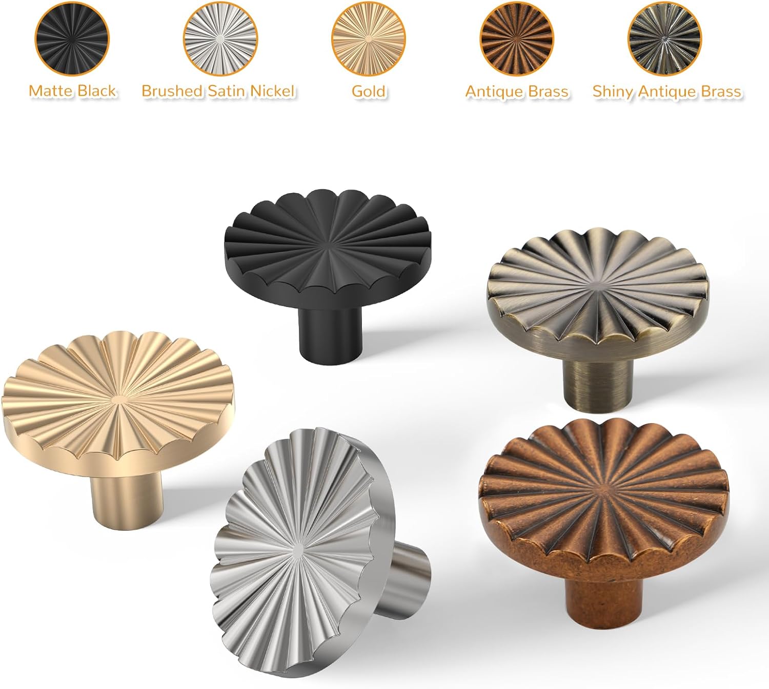 Chibery 10 Pack Antique Brass Cabinet Knobs, 1-15/32 Inch (37.2mm) Drawer Pulls, Solid Round Single Hole Handles, Sunflower Vintage Door Knobs for Kitchen Cupboard, Chest of Drawers, Zinc Alloy