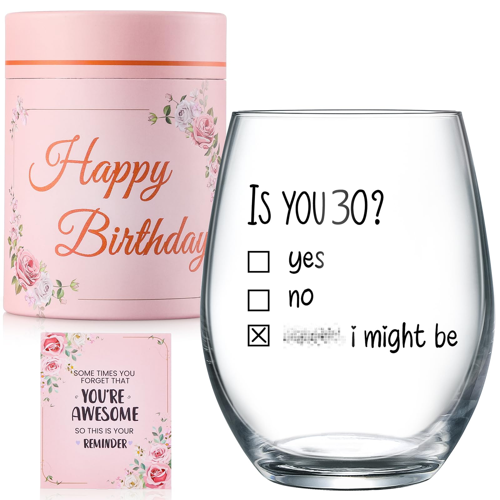 30th Birthday Gifts for Her Wine Glass with Delicate Gift Box & Card - Funny 30th Birthday Gift Idea for Women- 30th Birthday Party Decorations Supplies - 30 Years Old Gift Idea for Female, Friends