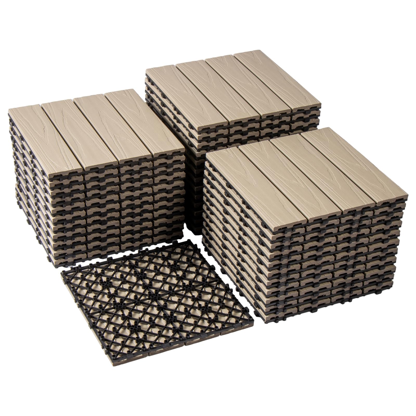 Famobay Wood Plastic Composite Patio Deck Tiles, DIY Interlocking Decking, Durable, Maintenance-Free, Waterproof, Indoor/Outdoor (36, 3D Organic White, 12" x 12")