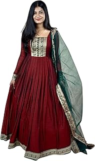 DOSPARO Elegant Vichitra Silk Gown with Jacquard Zari Border – Includes Soft Net Dupatta with Lace Trim – Parrty Wear Ethn... Price In India