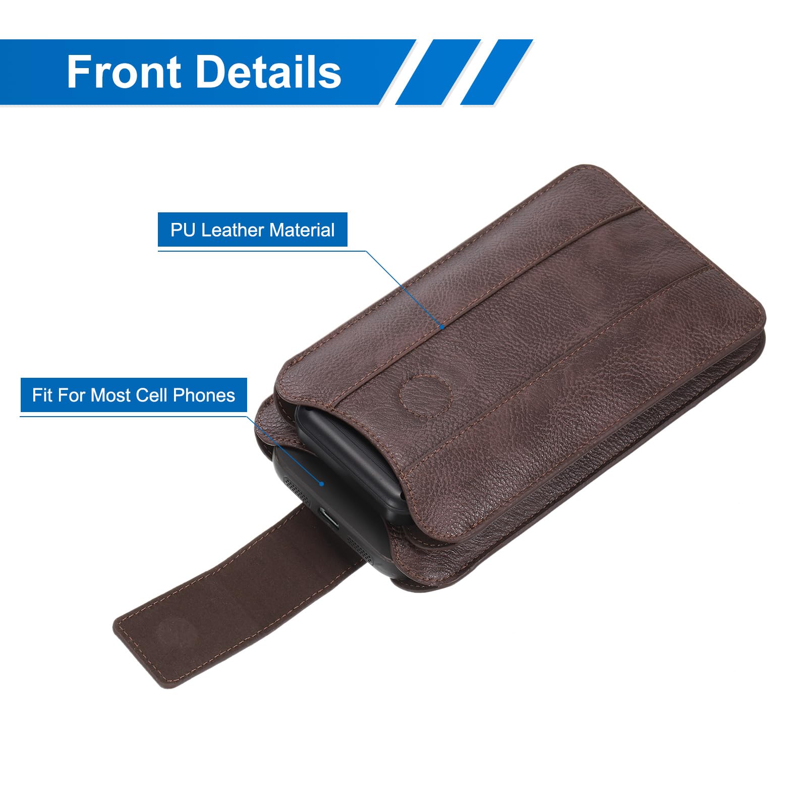 Tsffae Leather Cell Phone Holster With Belt Loop Clip Key Holder - Leather Phone Holster For Men Belt Phone Pouches Case Cell Phone Belt Holder, Compatible With Most Phones