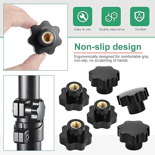 Miniatura 10 de OCR Pomo de sujeción de rosca moleteada M10 de 7 estrellas, perillas de mano en forma de estrella, pomos de mano de plástico negro con sujeción a