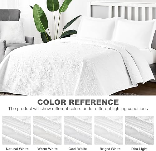 Vista 31 de Hansleep - Edredón blanco tamaño Queen – Colcha barroca ultrasónica para todas las estaciones, juego de ropa de cama suave y ligero, 3 piezas