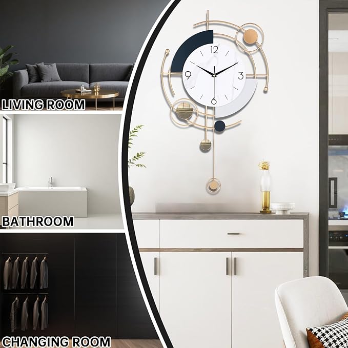 Reloj de Pared Decorativo Moderno Metálico con Péndulo 14.9x25.5in miniatura 5