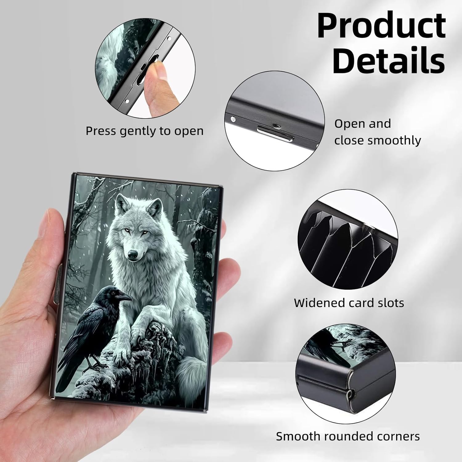 Metal Wallet, Minimalist Aluminum RFID Wallet & Credit Cards Wallets, Wolf Crow Slim Mini RFID Blocking Credit Card Holder for Men & Women, 6 Slots Front Pocket Card Case - Image 6