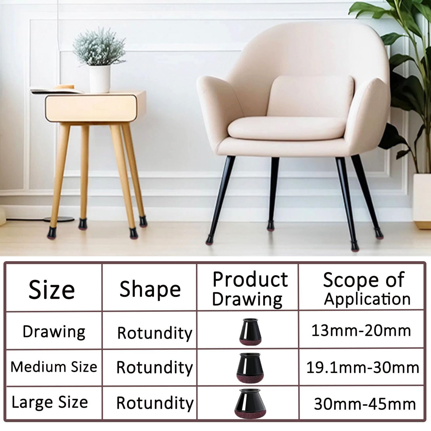 16 Pcs Chair Leg Floor Protectors, Small Black Chair Leg Caps Furniture Pads Floor Protectors with Felt Pads - Image 2