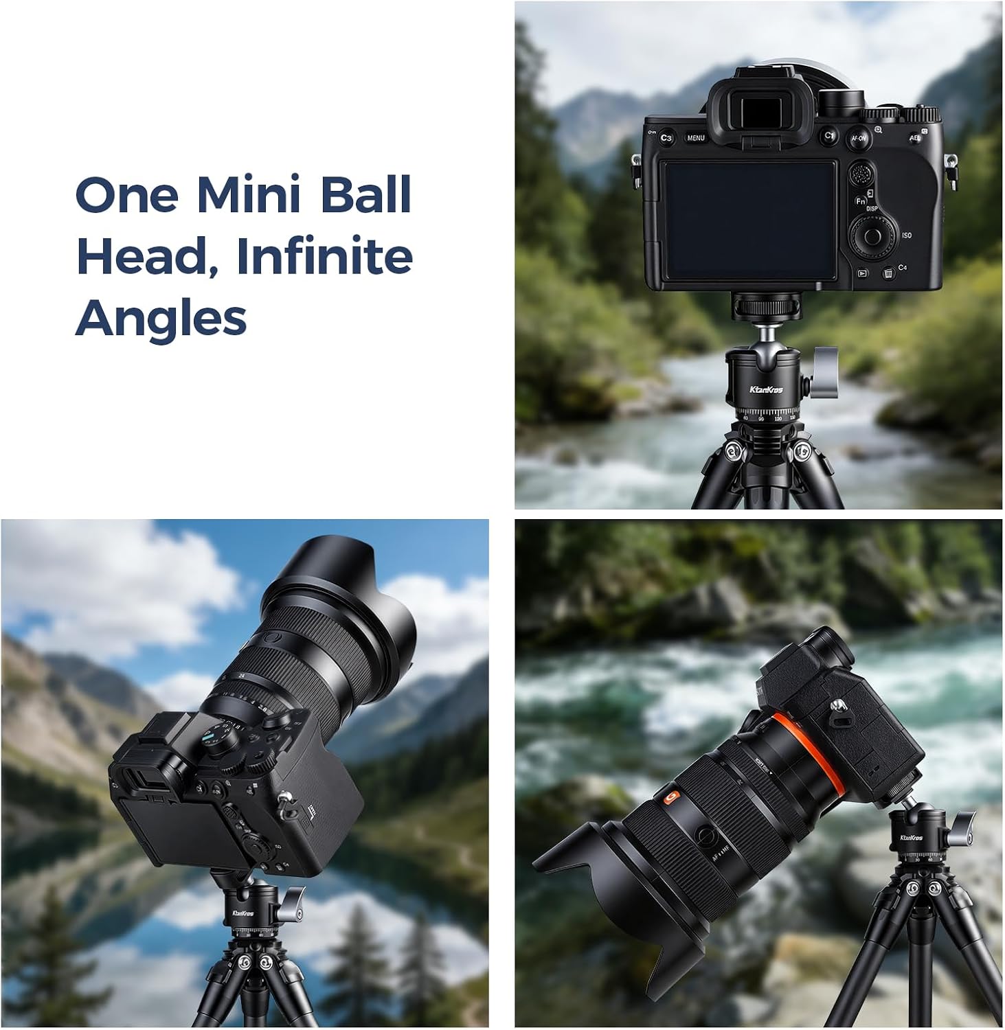 MI-1 Mini Ball Head – Compact 360° Rotating Camera Mount with 1/4" Screw, Cold Shoe Accessory Holder, 90° Tilt & 3/8" Adapter for DSLR, Mirrorless, Smartphones and Lighting Accessories