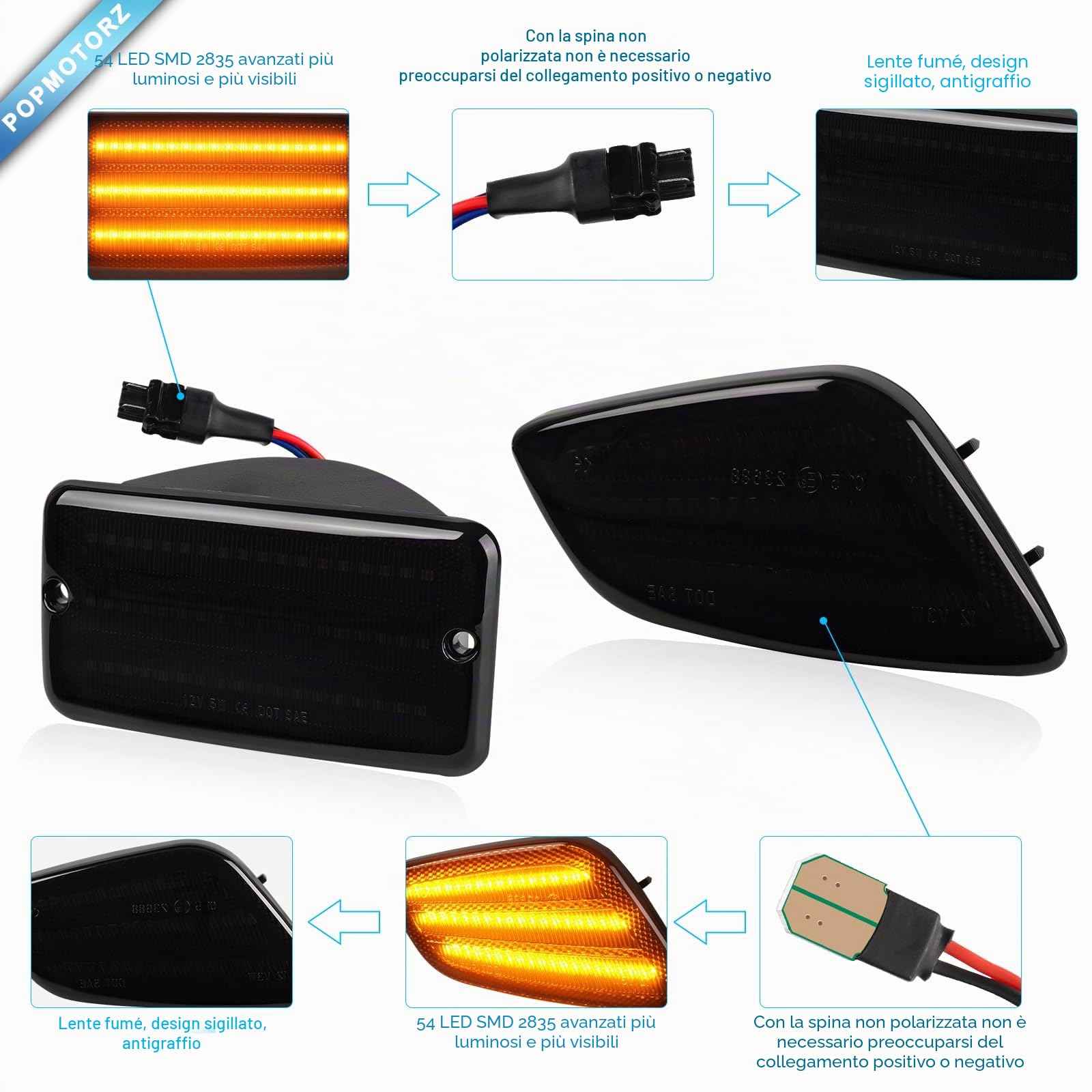 POPMOTORZ LED Luci laterali per J-eep Wrangler TJ 1997-2006, LED Frecce Laterali Indicatori di Direzione con Canbus Senza Errori 2835 SMD, 4 Pezzi