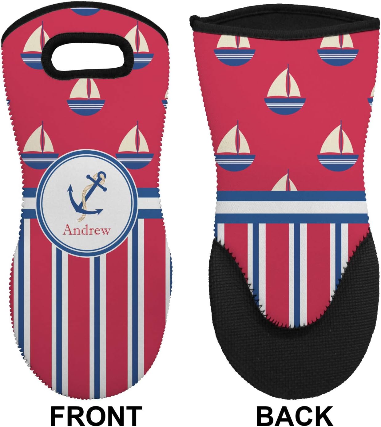Personalized Sail Boats & Stripes Neoprene Oven Mitt - Single w/Name or Text