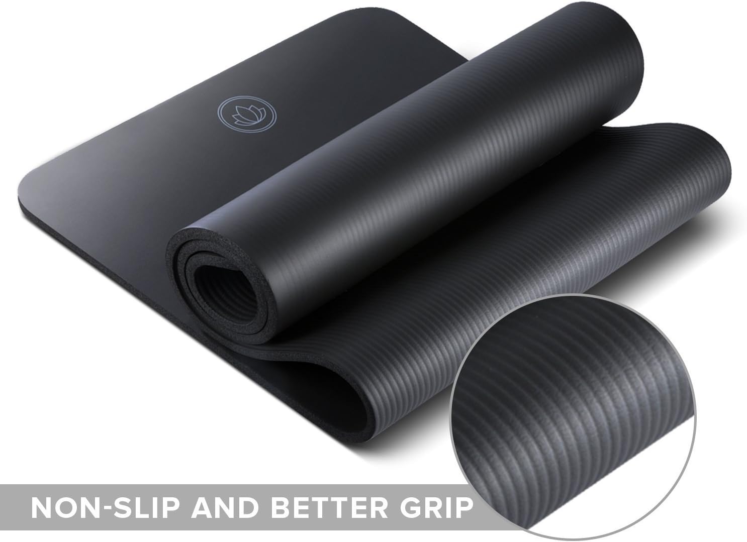 Levoit Yoga Mat, 1/2 Inch Extra Thick Exercise Mats for Workout Fitness Pilates and Floor Exercises, High-Density Anti-Tear Non-Slip NBR Foam Mat with Carrying Strap (Black)