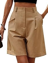 Zeagoo Short Femme Cargo Été Taille Haute Élastique Court Pantalons Décontracté Bermuda Shorts Jambes Larges avec Poches S-XXL