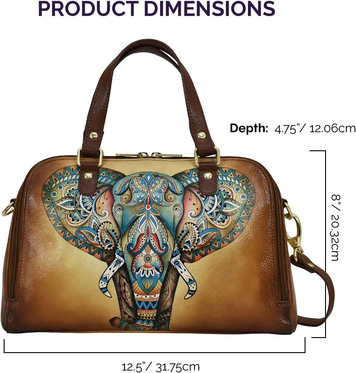 Anuschka Women’s Hand-Painted Genuine Leather RFID Blocking Wide Organizer Satchel - Elephant Mandala