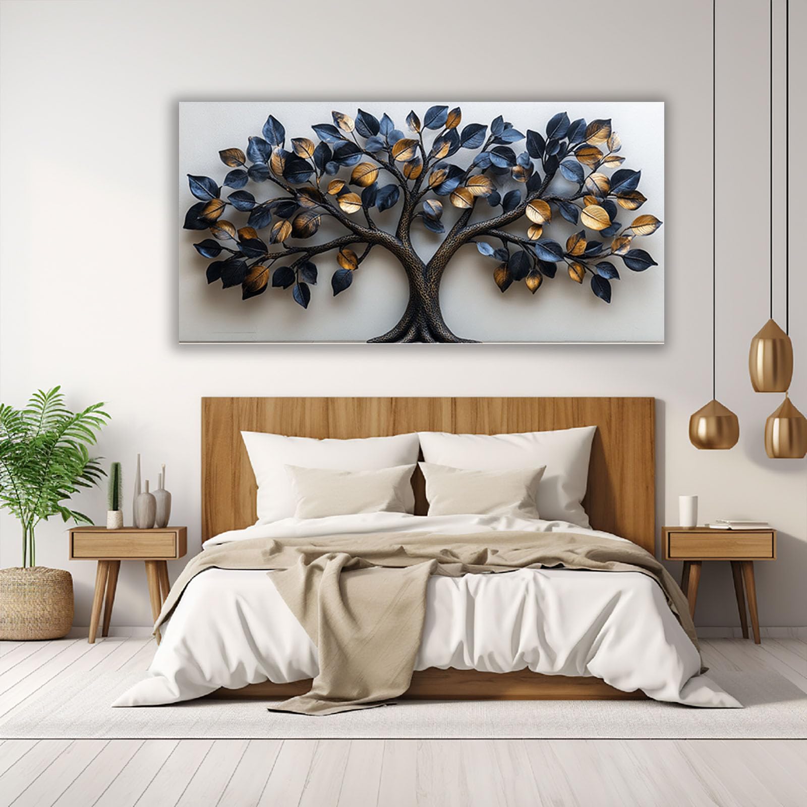 TODOAA Cuadros Decoracion Salon Modernos Árbol abstracto negro Naturaleza Cuadro,Dormitorios Comedor Oficina Pasillo Cocina Y Baño Decoracion（Dorado-80x160cm Sin marco