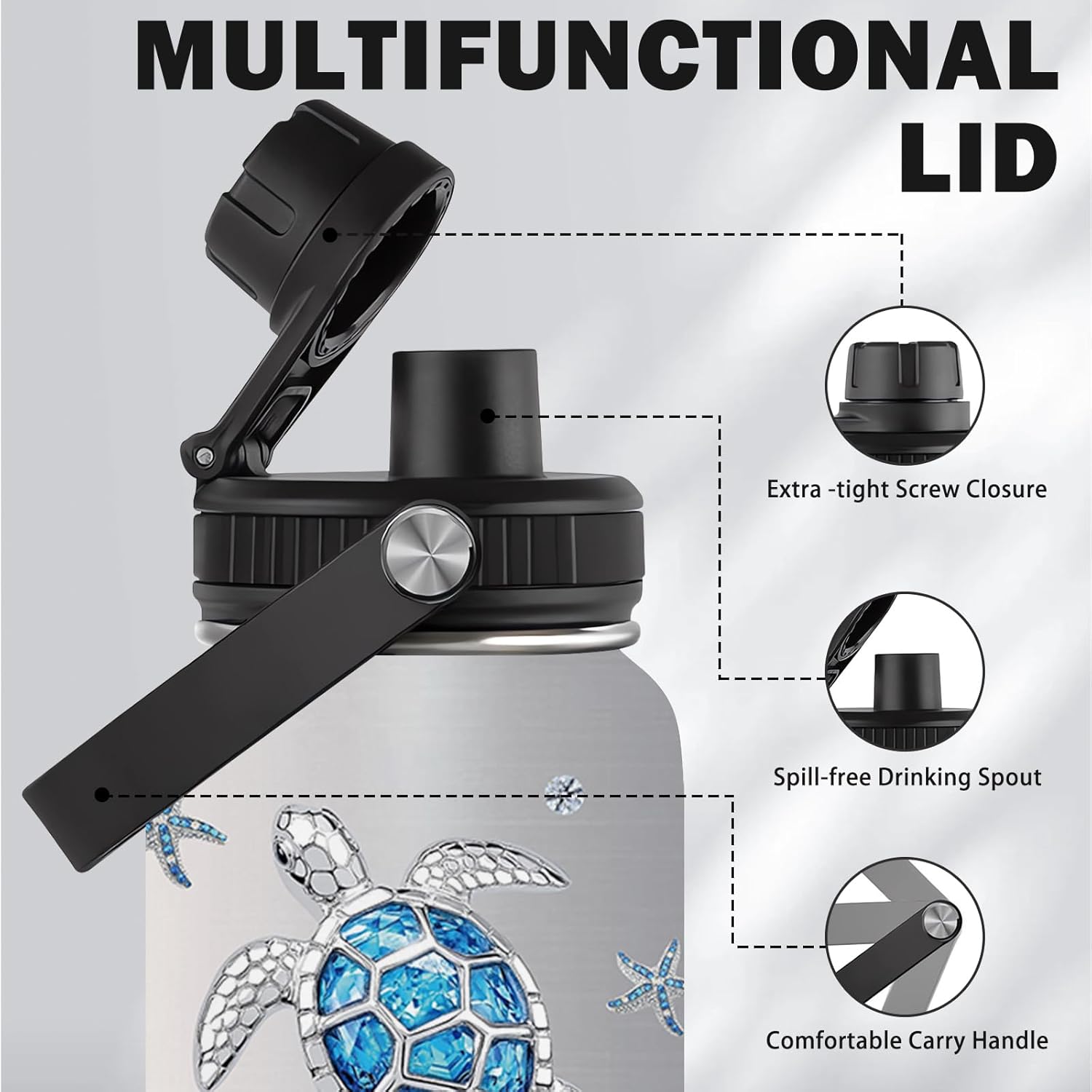 Sea Turtle Gifts, 32 oz Insulated Water Bottle, Stainless Steel Sports Travel Bottles, Ocean Turtle Water Bottles Gifts for Women Men (1pcs) - Image 6