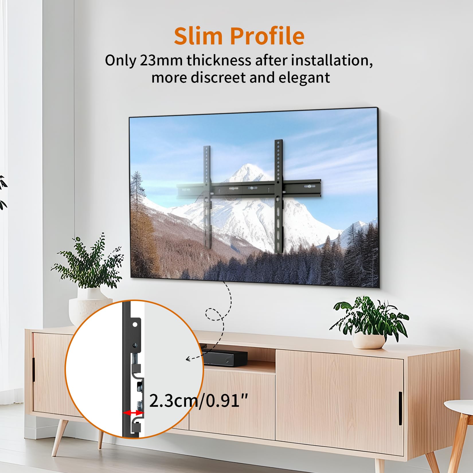 UNHO TV muurbeugel, wandhouder voor bevestiging voor platte led-displays, LCD, plasma, 26-75 inch, wandbevestiging voor tv, ultradun, kantelbaar, maximale belasting 45 kg, VESA 50 x 50-400 x 600