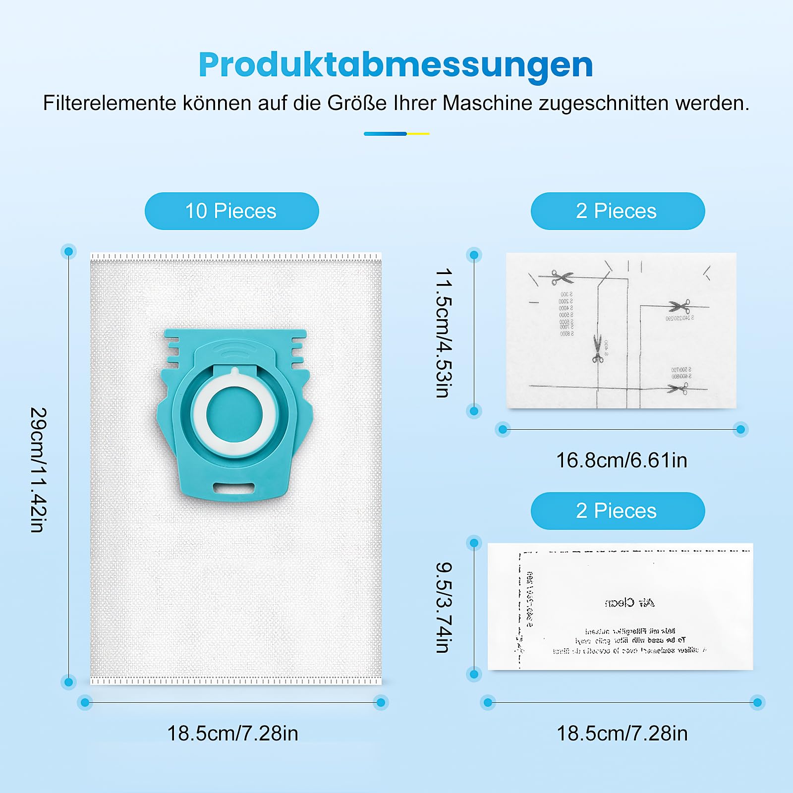 10 Stück Staubsaugerbeutel Kompatibel für Guard L1/S1/M1 Staubsauger | mit 2 Motorschutzfiltern, 2 AirClean-Abluftfilter, 99,9% Filterung von Hausstaub & allergenem Feinstaub