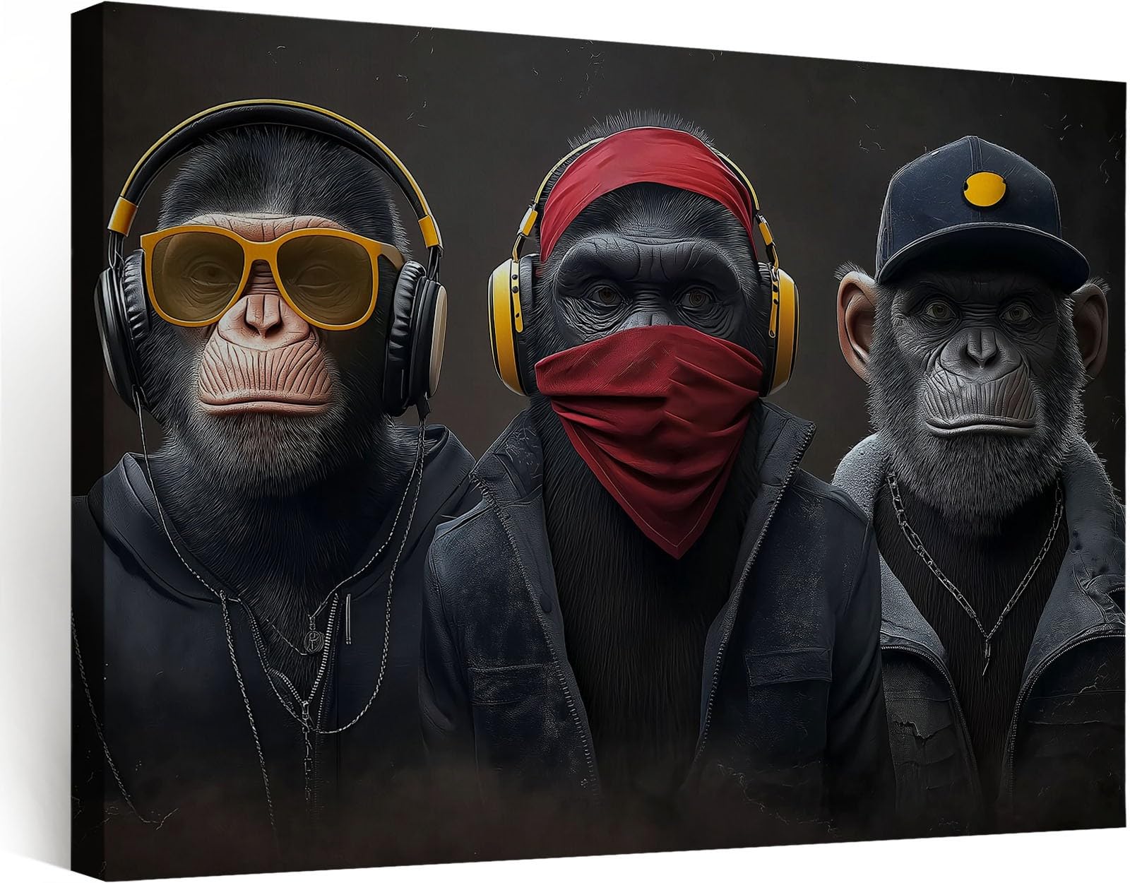 Générique Impression sur Toile avec Cadre en Bois Photo Peinture 70x50 cm Tableau Decoration Murale Salle de Jeux Gaming Chambre Garçon, Art Moderne Street Art Moderne Imprimé Animal Singe